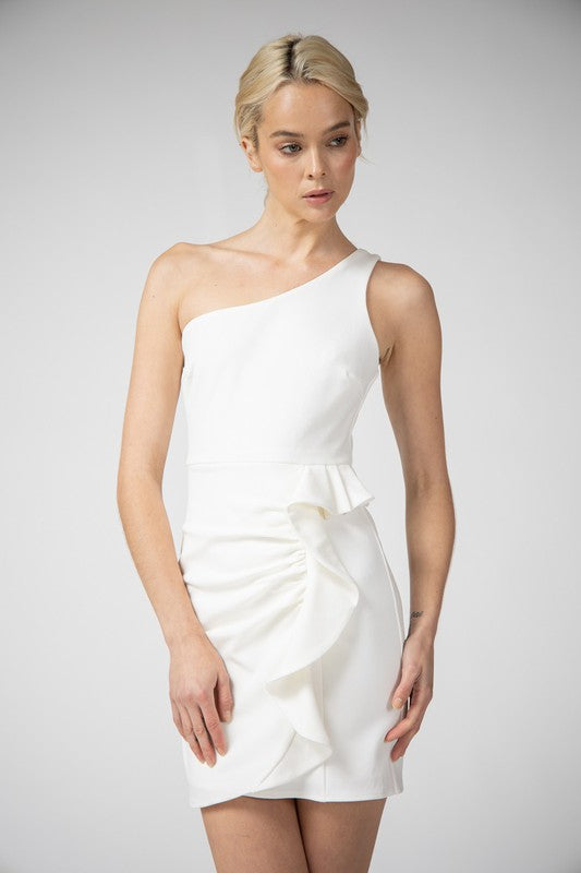 one shoulder bridal shower dress Elegant Ivory One Shoulder Midi Dress, Off Shoulder White A-Line Dress, Wedding Guest Dress, Bridal Shower Outfit, Minimalist Formal Dress